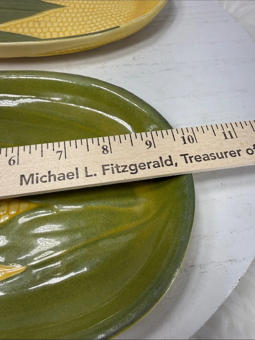 Vintage Lot of 2 Yellow and Green Corn-Shaped Ceramic Serving Platter